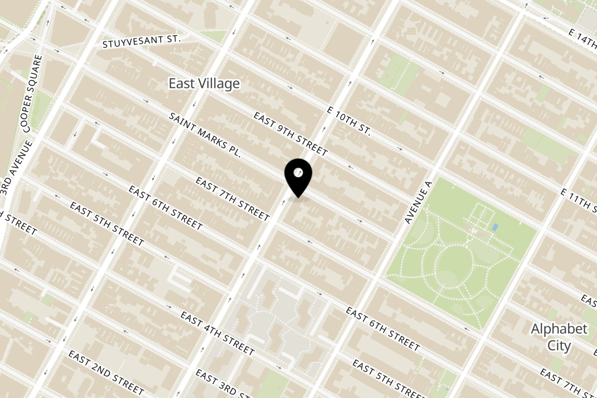 Map showing the location of Kolachi Rolls on 130 1st Ave in New York